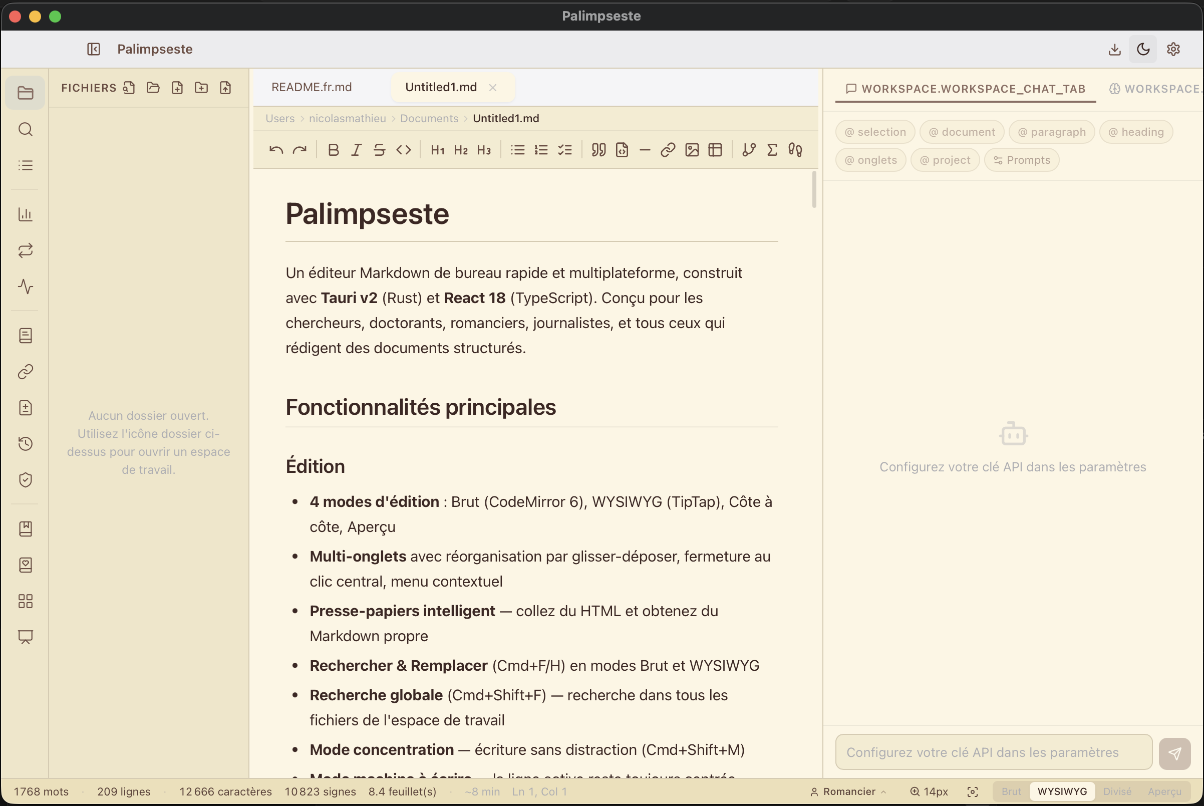 Palimpseste — panneau IA contextuel avec mémoire de projet